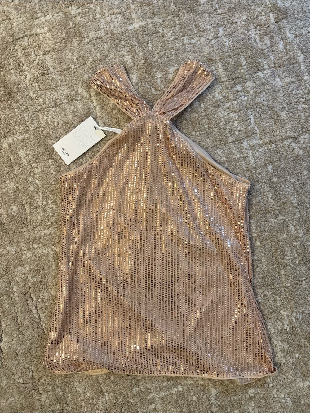Grace Karin Rose Gold Sequin Halter Camisole size Small